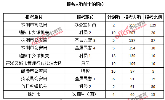 報名人數前十的職位