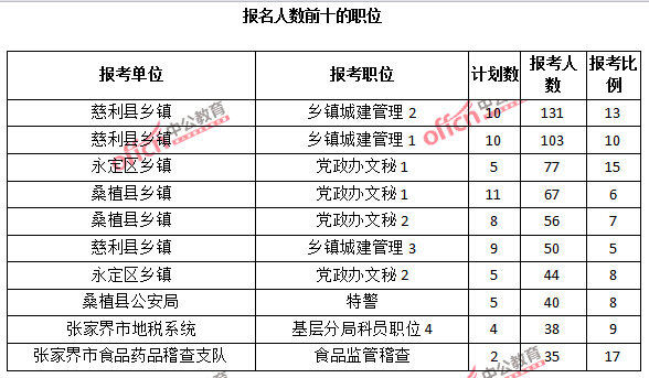 報名人數前十的職位